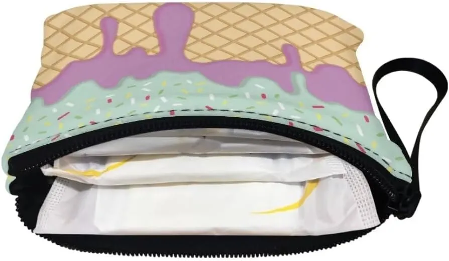 Kawai Coin Purse Ice Cream Cosmetic Bag Zipper Change Purse Causal Money Clips Handbag for Women Girls Make Up Storage Bag