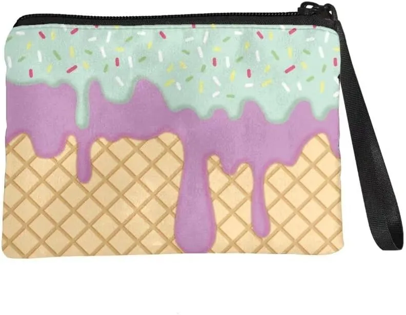 Kawai Coin Purse Ice Cream Cosmetic Bag Zipper Change Purse Causal Money Clips Handbag for Women Girls Make Up Storage Bag