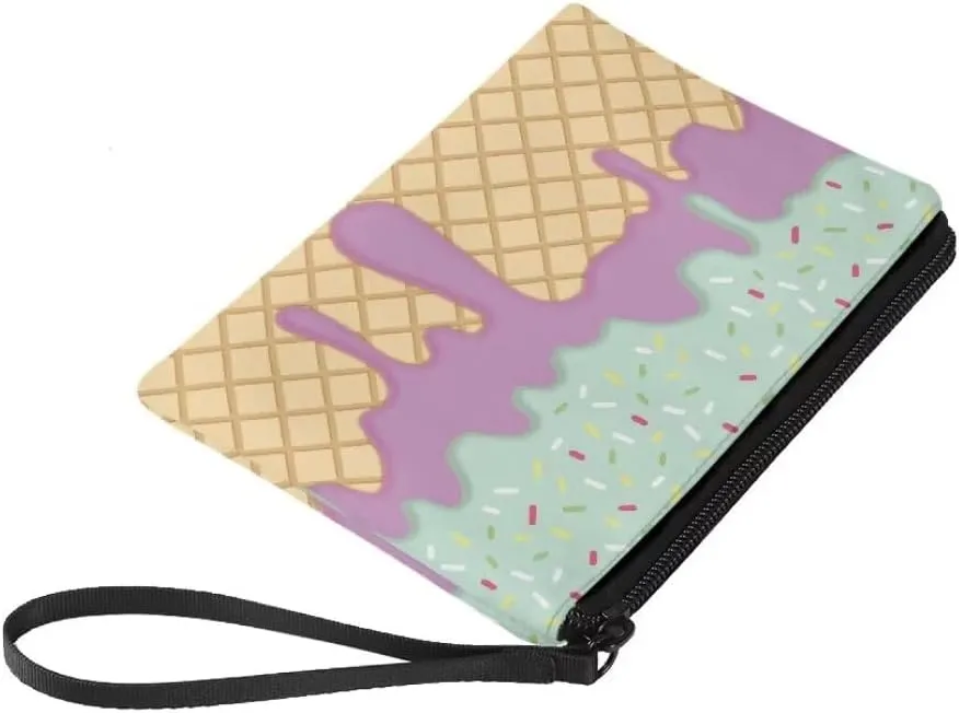 Kawai Coin Purse Ice Cream Cosmetic Bag Zipper Change Purse Causal Money Clips Handbag for Women Girls Make Up Storage Bag