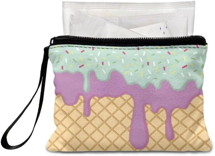 Kawai Coin Purse Ice Cream Cosmetic Bag Zipper Change Purse Causal Money Clips Handbag for Women Girls Make Up Storage Bag