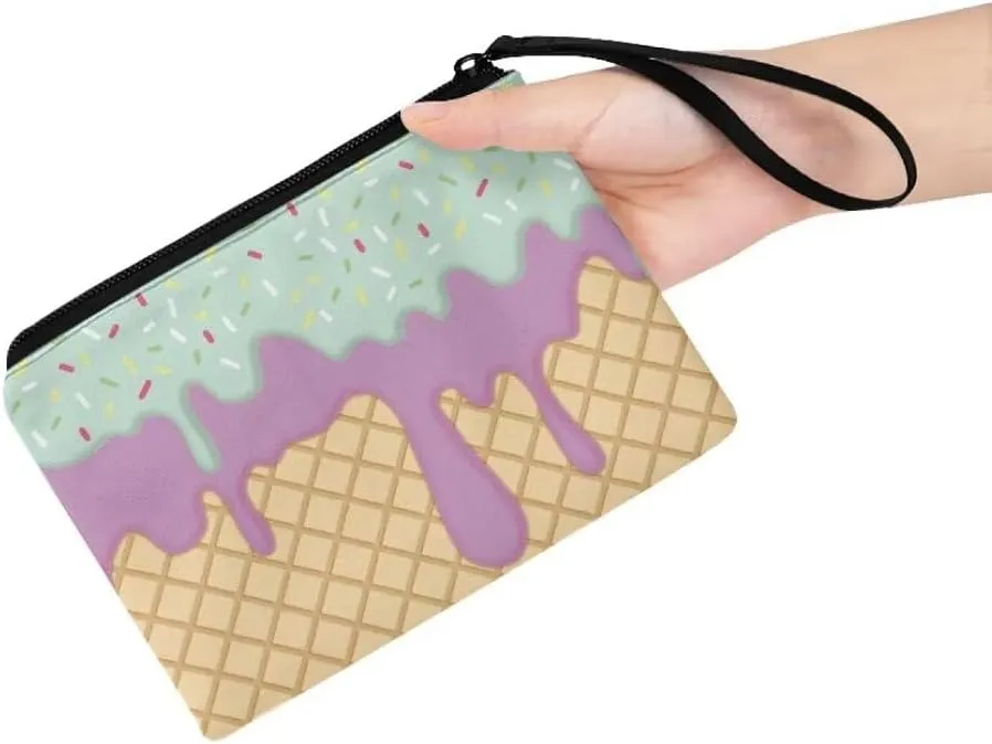 Kawai Coin Purse Ice Cream Cosmetic Bag Zipper Change Purse Causal Money Clips Handbag for Women Girls Make Up Storage Bag