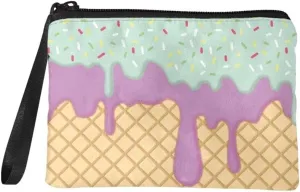 Kawai Coin Purse Ice Cream Cosmetic Bag Zipper Change Purse Causal Money Clips Handbag for Women Girls Make Up Storage Bag