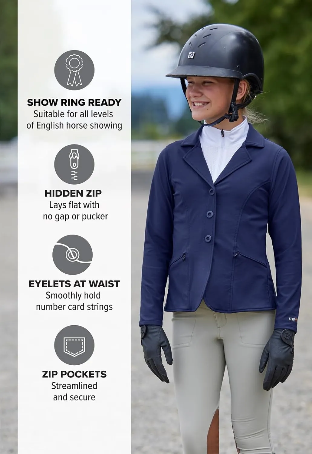 Kerrits Kids Equestrian Stretch Competitor Coat  Lightweight, Machine Washable Kids English Horse Show Jacket