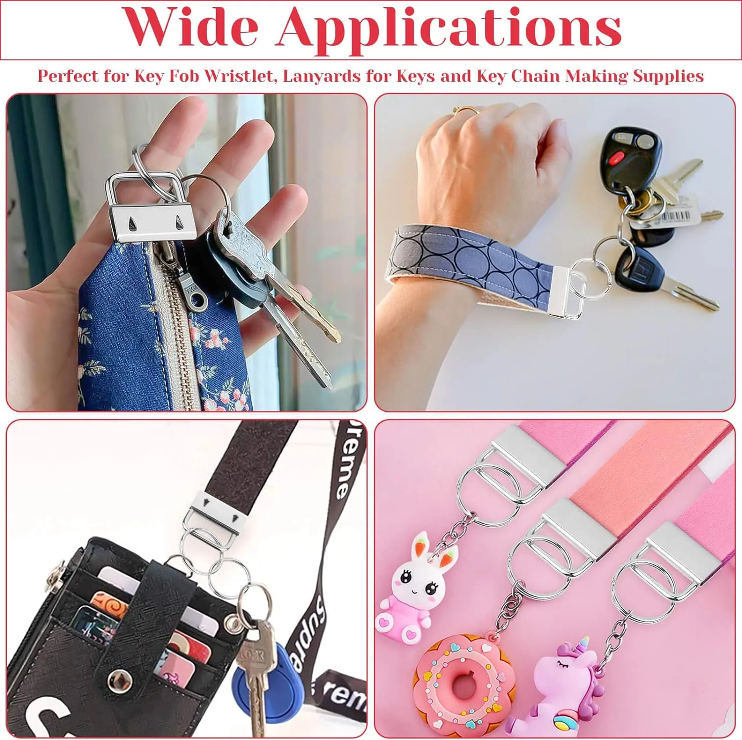Key Fob Hardware Set, Shynek 50PCS Lanyard Key Fob Hardware 1 Inch with Key Fob Pliers Tool for Keychain and Wristlet Clamp Hardware Supplies
