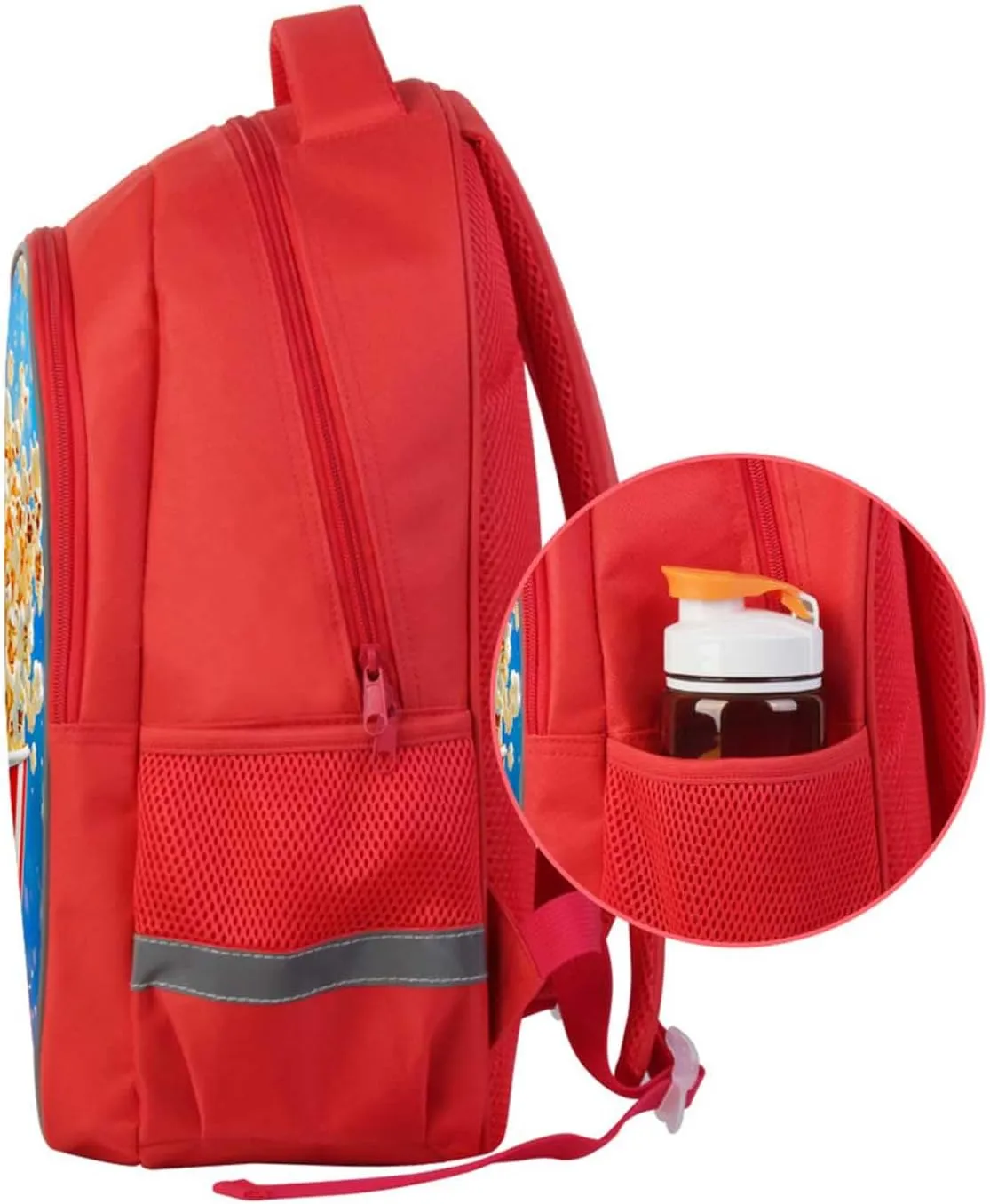 Kids Backpack for Boys Girls, Children Teens Back Pack for Elementary Primary, Red Bookbag with Popcorn Bucket, Perfect for School Bag and Everyday Use, Lightweight and Durable