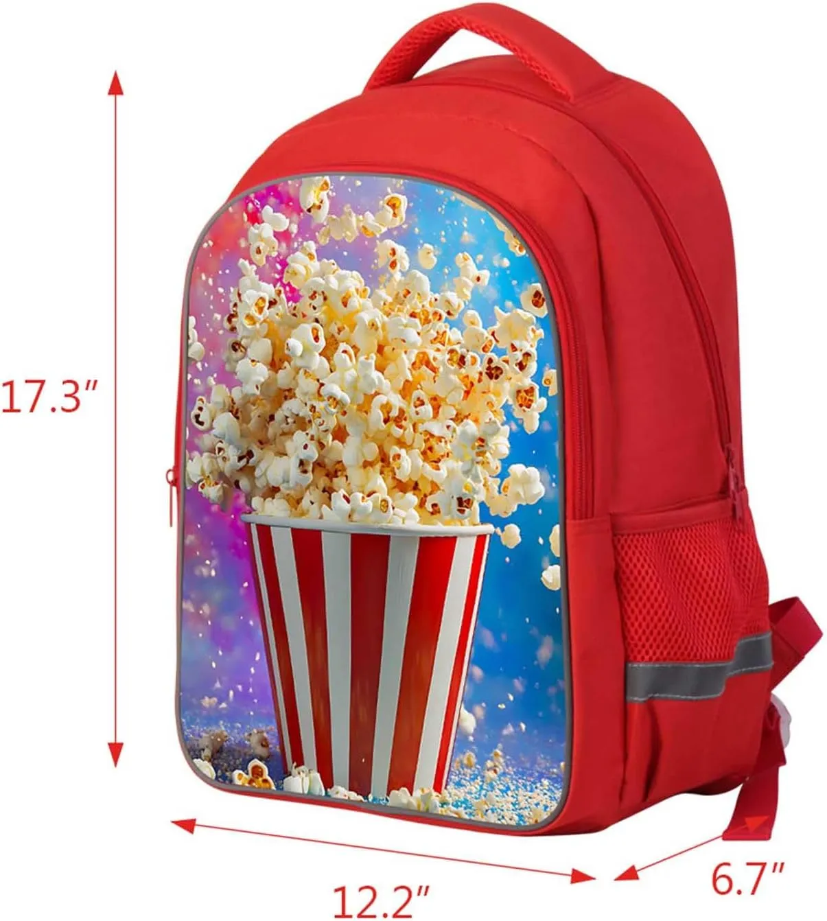 Kids Backpack for Boys Girls, Children Teens Back Pack for Elementary Primary, Red Bookbag with Popcorn Bucket, Perfect for School Bag and Everyday Use, Lightweight and Durable