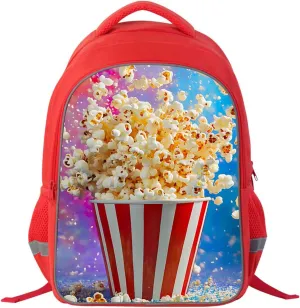 Kids Backpack for Boys Girls, Children Teens Back Pack for Elementary Primary, Red Bookbag with Popcorn Bucket, Perfect for School Bag and Everyday Use, Lightweight and Durable