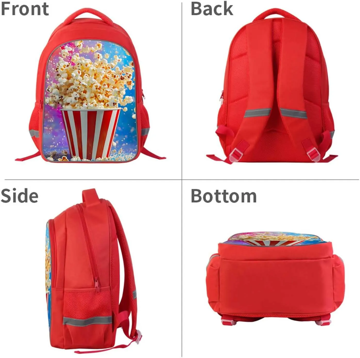 Kids Backpack for Boys Girls, Children Teens Back Pack for Elementary Primary, Red Bookbag with Popcorn Bucket, Perfect for School Bag and Everyday Use, Lightweight and Durable
