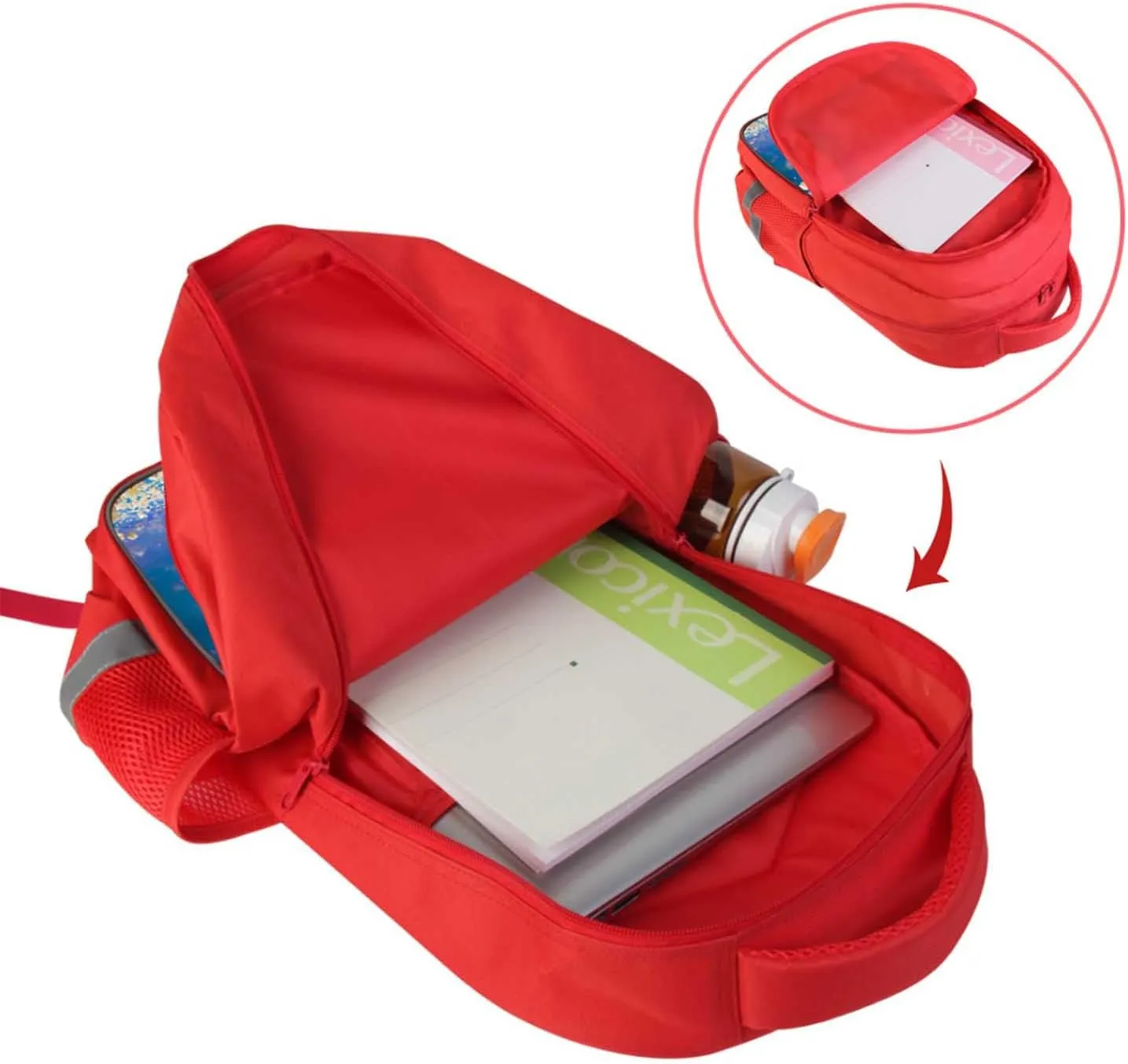 Kids Backpack for Boys Girls, Children Teens Back Pack for Elementary Primary, Red Bookbag with Popcorn Bucket, Perfect for School Bag and Everyday Use, Lightweight and Durable