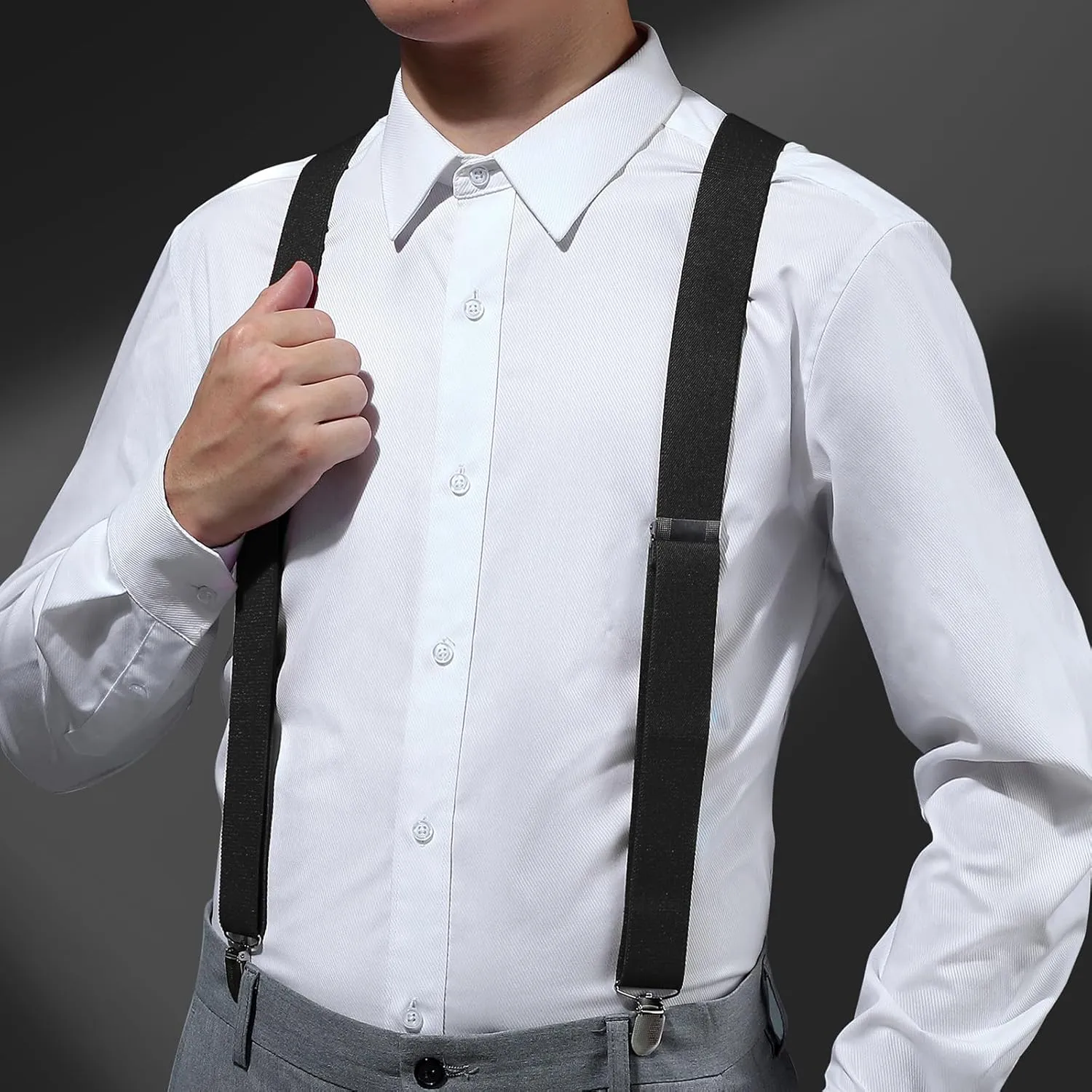 KOOELLE Suspenders for Men Heavy Duty Tuxedo Dress Pants 1.4 inch Solid Adjustable Elastic Y Back Mens Suspenders for Jeans