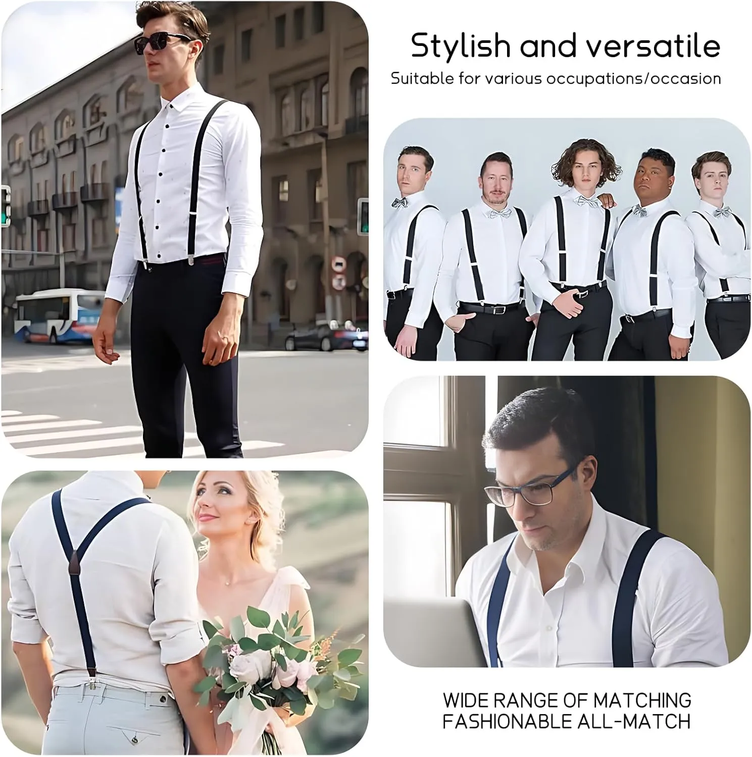 KOOELLE Suspenders for Men Heavy Duty Tuxedo Dress Pants 1.4 inch Solid Adjustable Elastic Y Back Mens Suspenders for Jeans