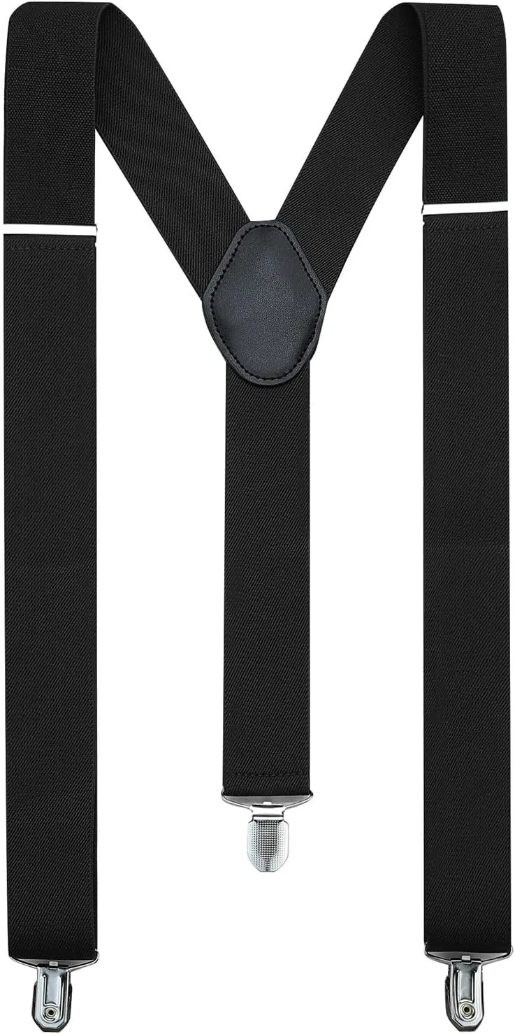 KOOELLE Suspenders for Men Heavy Duty Tuxedo Dress Pants 1.4 inch Solid Adjustable Elastic Y Back Mens Suspenders for Jeans