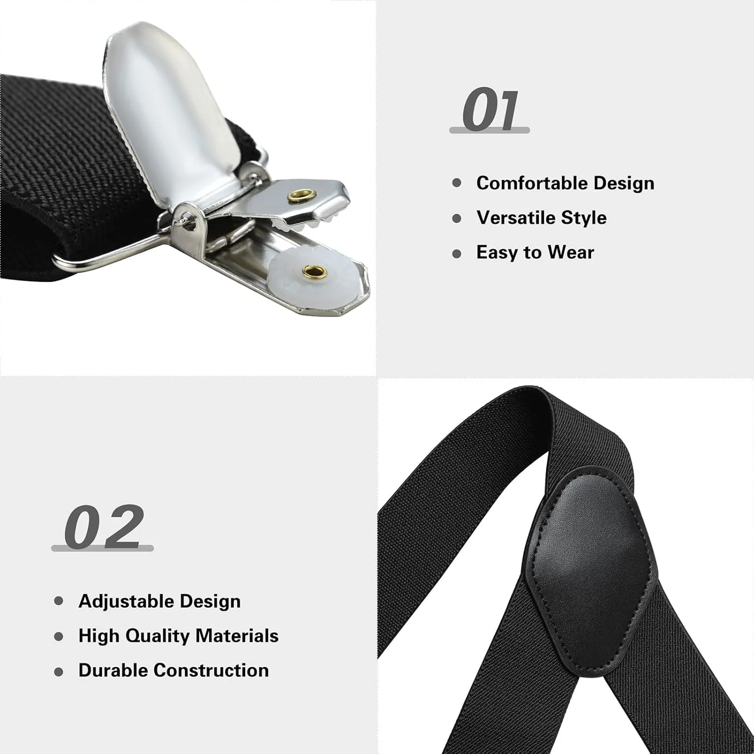 KOOELLE Suspenders for Men Heavy Duty Tuxedo Dress Pants 1.4 inch Solid Adjustable Elastic Y Back Mens Suspenders for Jeans
