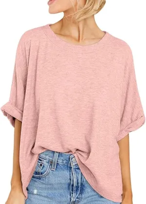 Langwyqu Womens Tops Oversized Tshirts Summer Short Sleeve T Shirts Casual Loose Fit Basic Tees