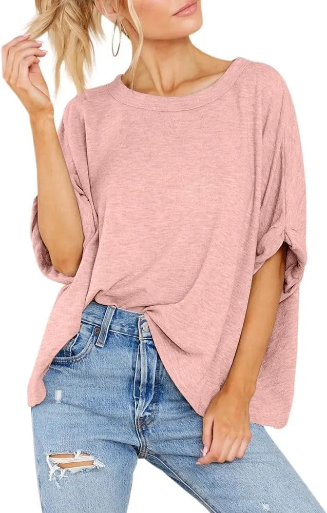 Langwyqu Womens Tops Oversized Tshirts Summer Short Sleeve T Shirts Casual Loose Fit Basic Tees