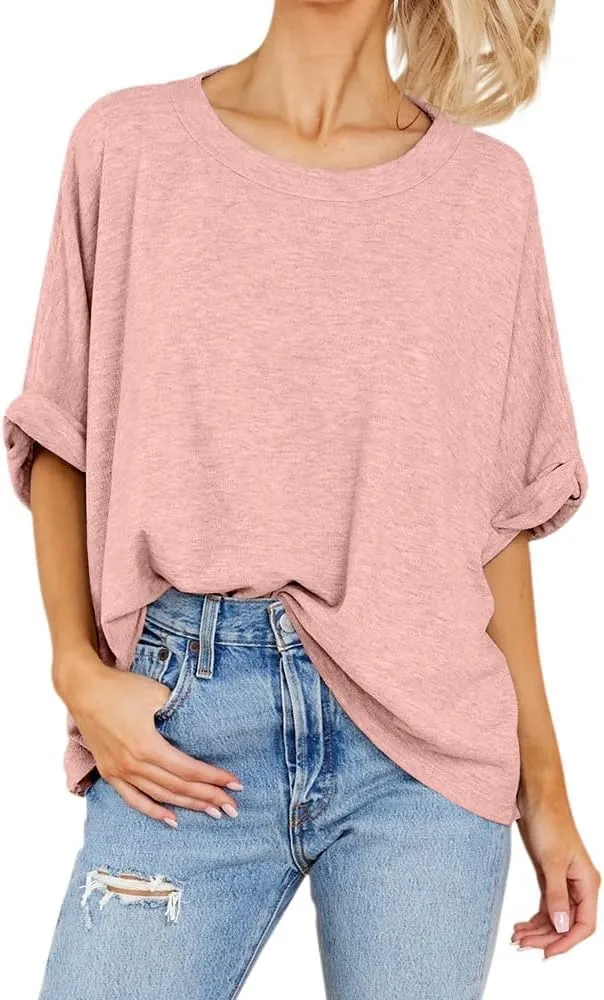 Langwyqu Womens Tops Oversized Tshirts Summer Short Sleeve T Shirts Casual Loose Fit Basic Tees