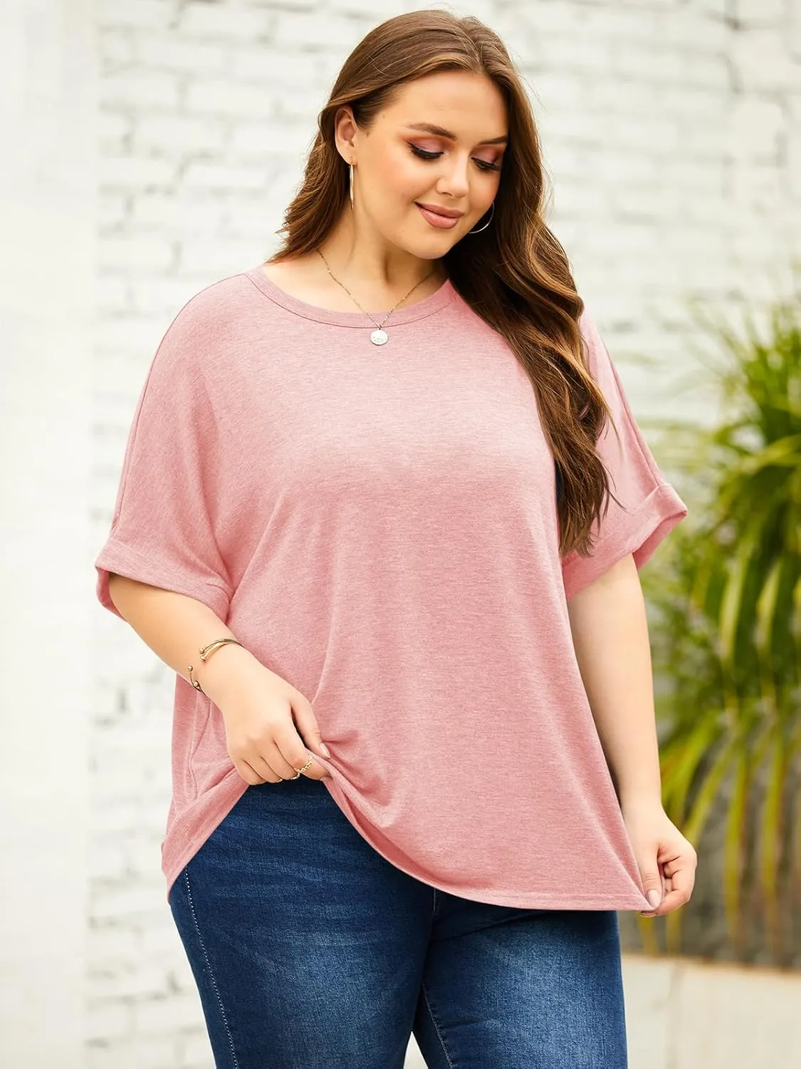 Langwyqu Womens Tops Oversized Tshirts Summer Short Sleeve T Shirts Casual Loose Fit Basic Tees