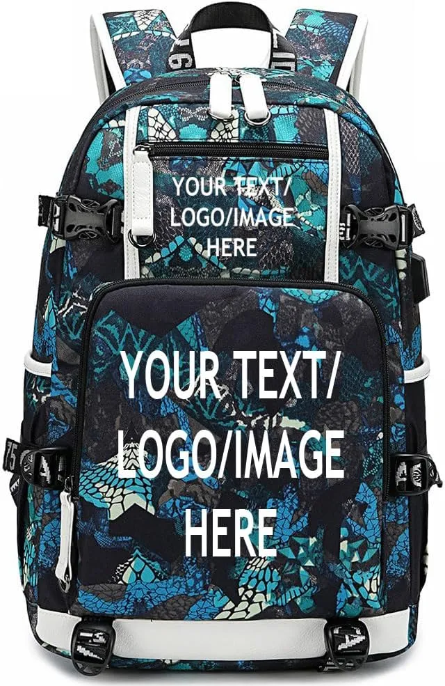 Large Capacity Custom Laptop Backpack With USB Charging Port, Personalized College Bag, Durable Outdoor Bags Mochila (Mixed Color Blue)