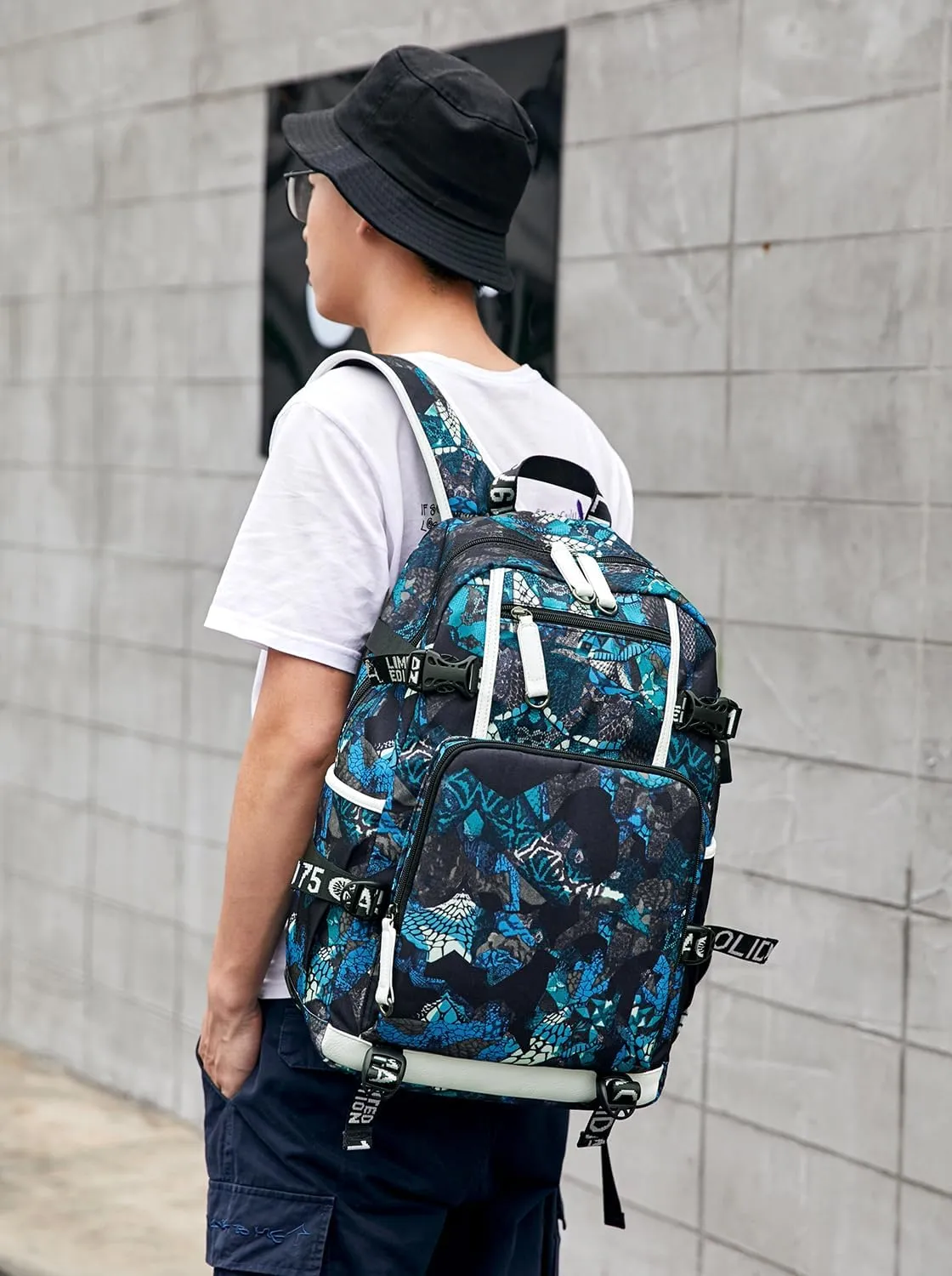 Large Capacity Custom Laptop Backpack With USB Charging Port, Personalized College Bag, Durable Outdoor Bags Mochila (Mixed Color Blue)
