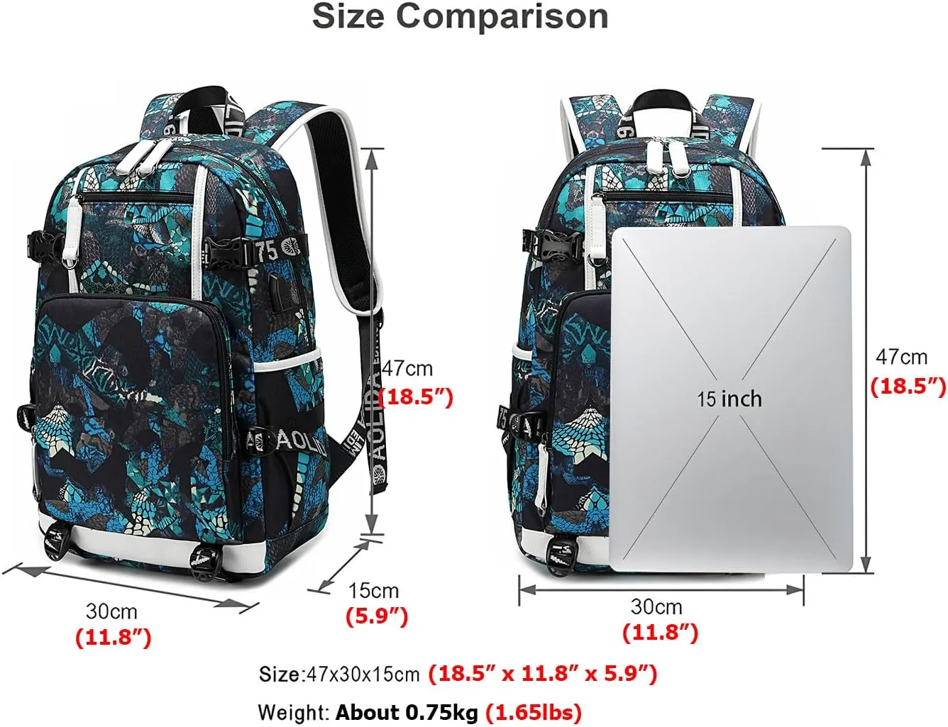 Large Capacity Custom Laptop Backpack With USB Charging Port, Personalized College Bag, Durable Outdoor Bags Mochila (Mixed Color Blue)