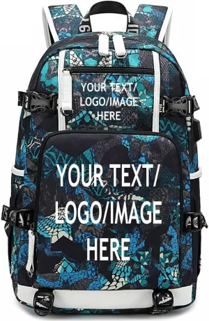 Large Capacity Custom Laptop Backpack With USB Charging Port, Personalized College Bag, Durable Outdoor Bags Mochila (Mixed Color Blue)