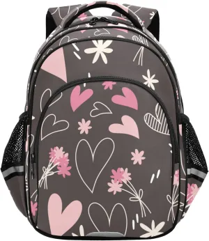 Large Casual Daypack for Men Women - Pink Black Stylized Heart Lightweight Travel Laptop Backpack Shoulder Bag Hiking Backpacks