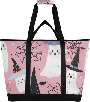 Large Insulated Reusable Tote Bag Cute Spirit Witch Hats for Grocery Shopping for Women Men, Cooler Bag with Zippered Top & Handles for Travel Beach Picnic