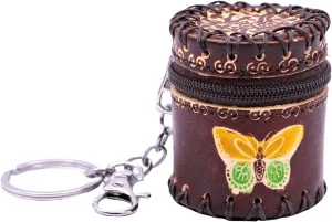 leather Mini Jewelry Box Keychain Bucket Bag, Travel Jewelry Case for Earrings, Rings, Necklaces Pendant, Change, Personalized Design (Brown)