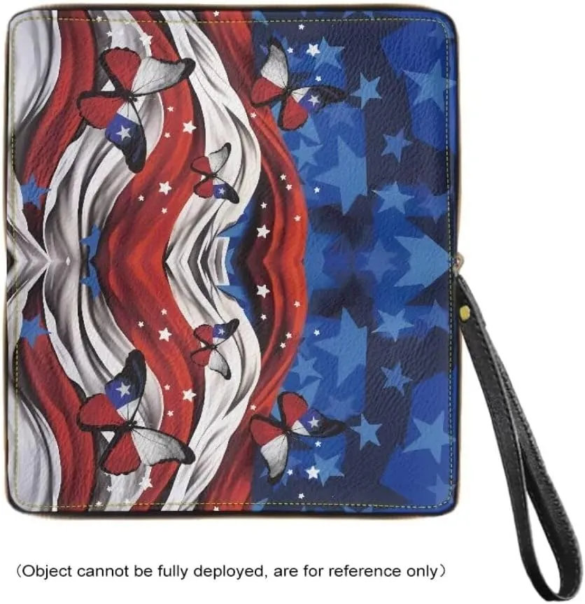 Leather Wristlet Wallet American Flag Butterfly Travel Purse Large Capacity Money Clips for Women Checkbook Cash Credit Card Holder Wallet