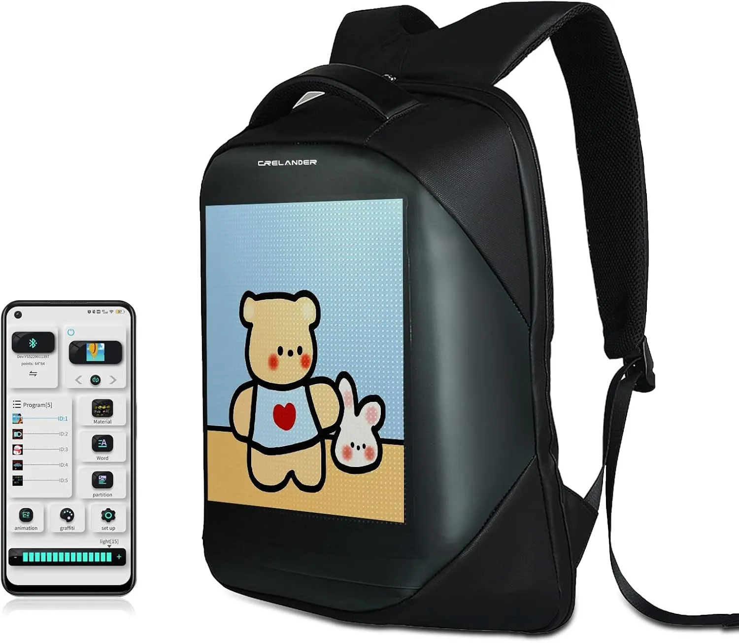 LED Backpack, Smart Dynamic Daypack with Programmable Screen Laptop Backpack Waterproof Commuter Bag for Travel Riding Work, 16 inch (black)