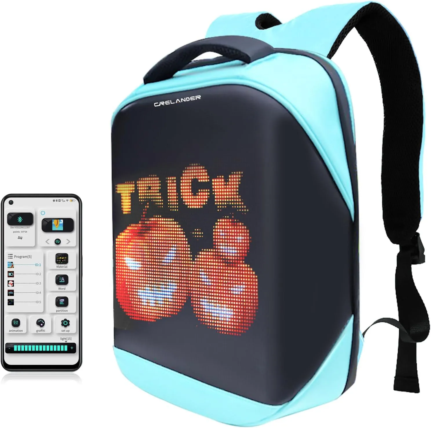 LED Backpack, Smart Dynamic Daypack with Programmable Screen Laptop Backpack Waterproof Commuter Bag for Travel Riding Work, 16 inch (blue)