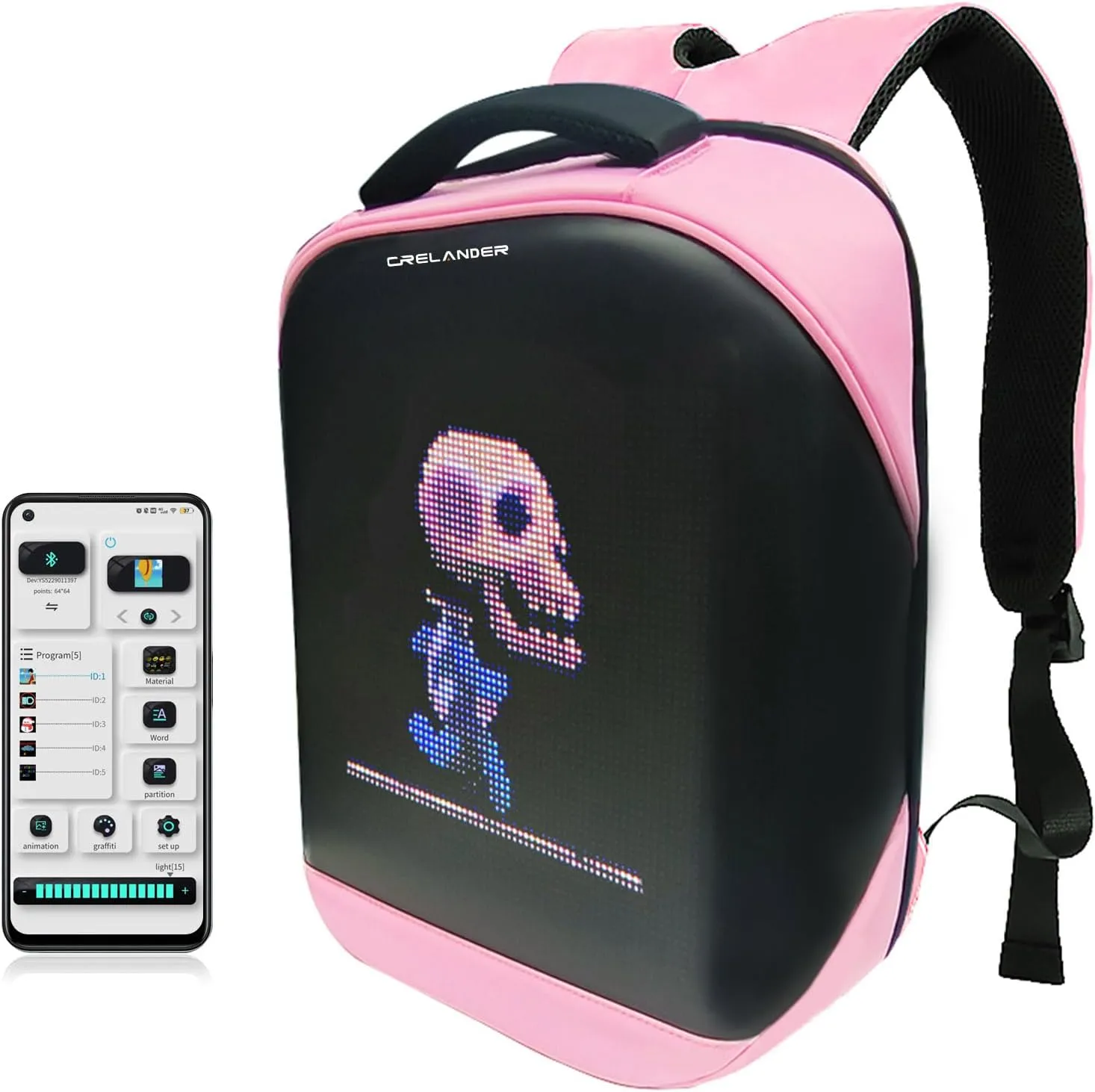 LED Backpack, Smart Dynamic Daypack with Programmable Screen Laptop Backpack Waterproof Commuter Bag for Travel Riding Work, 16 inch (pink)