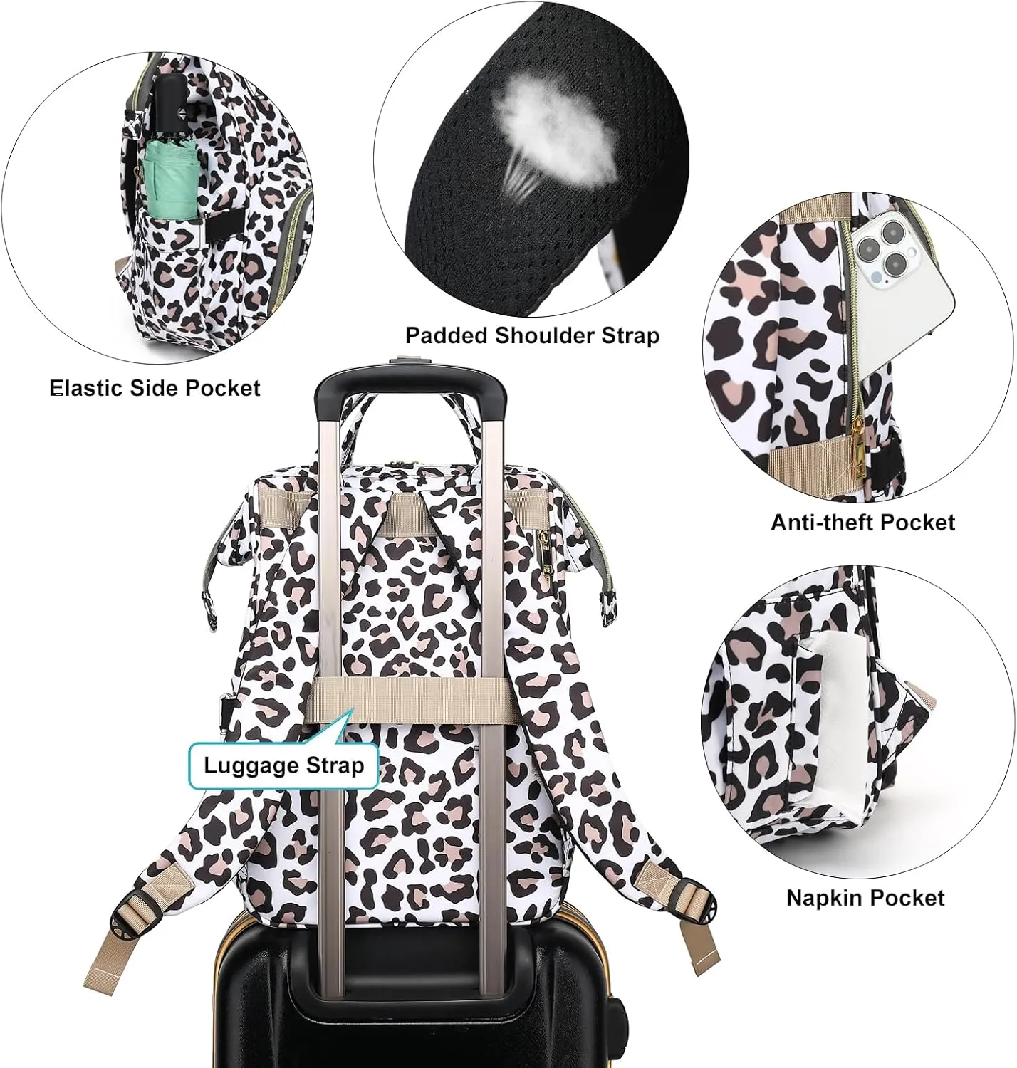 Leopard Lunch Backpack for Women, Insulated Cooler Work Business Laptop Backpacks Girls School Backpack College Bookbags