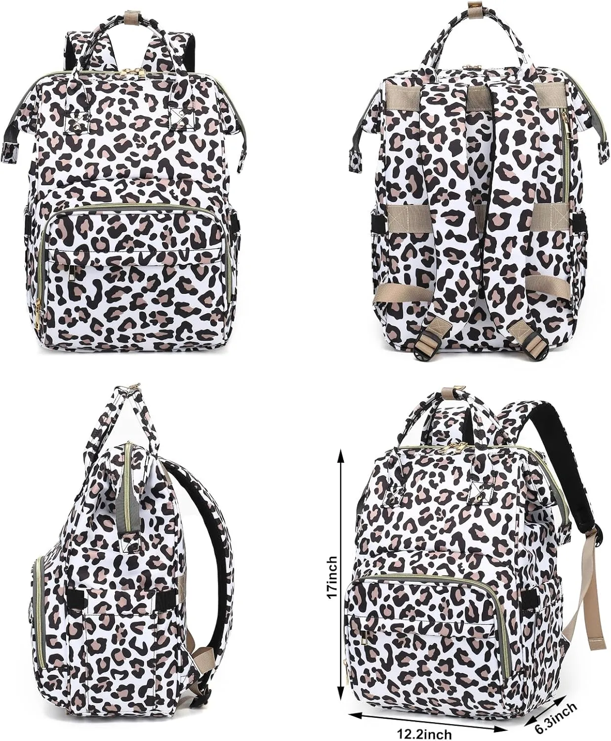 Leopard Lunch Backpack for Women, Insulated Cooler Work Business Laptop Backpacks Girls School Backpack College Bookbags