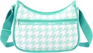 LeSportsac Willow Check Classic Hobo Crossbody Bag   Cosmetic Bag, Style 7520/Color E880, Delicate Mint Green & Crisp White Interpretive Large Format Houndstooth Check, Light Teal Trim