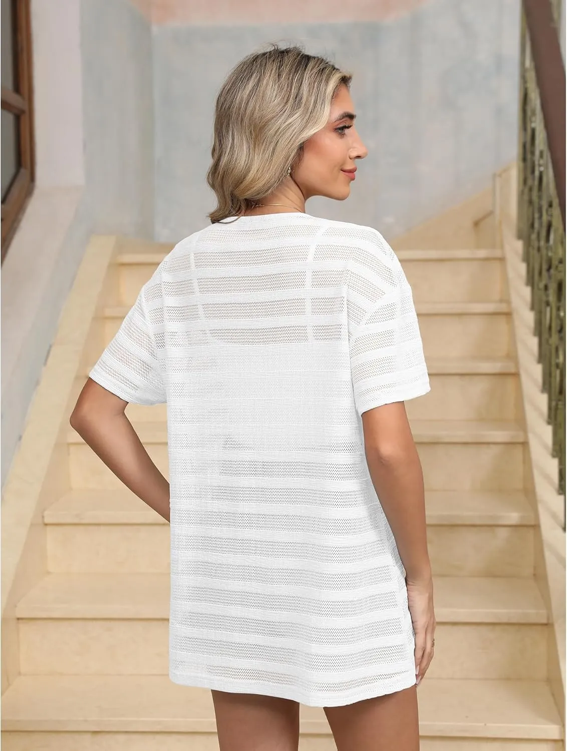 LILBETTER Womens Summer Lightweight Cardigan Short Sleeve Open Front Casual Loose Cover Ups 2025