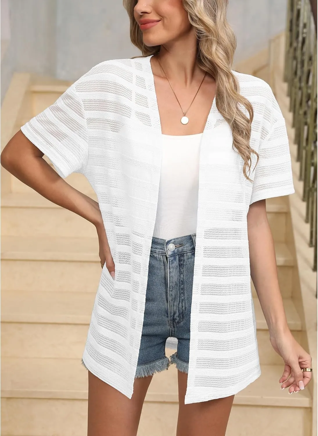 LILBETTER Womens Summer Lightweight Cardigan Short Sleeve Open Front Casual Loose Cover Ups 2025