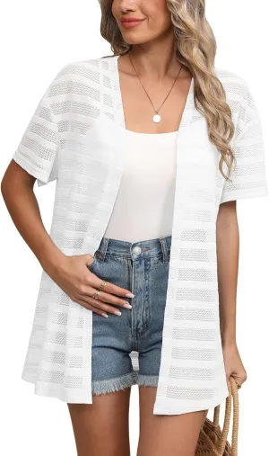 LILBETTER Womens Summer Lightweight Cardigan Short Sleeve Open Front Casual Loose Cover Ups 2025