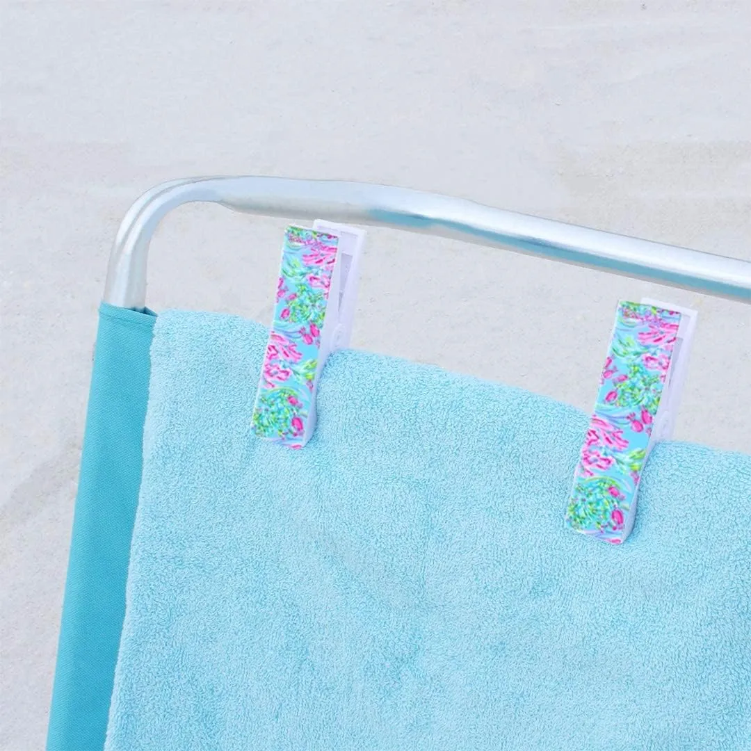 Lilly Pulitzer Water Resistant Vinyl Beach Day Pouch, Zipper Bag Includes Drink Hugger, Small Pouch, and Towel Clips