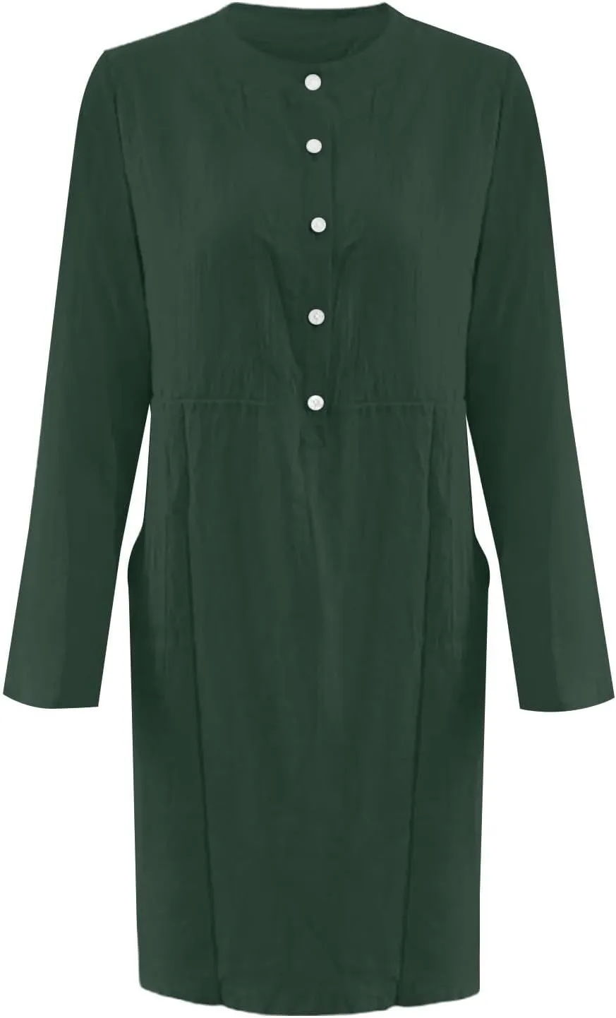 Linen Dresses for Women 2025 Summer Casual 3/4 Sleeve Button Down Midi Dress Plus Size Crewneck Loose Beach Sundress