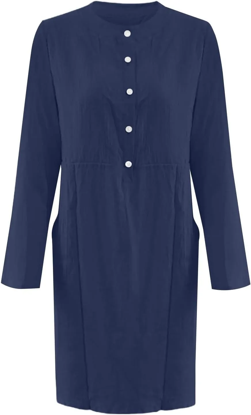 Linen Dresses for Women 2025 Summer Casual 3/4 Sleeve Button Down Midi Dress Plus Size Crewneck Loose Beach Sundress