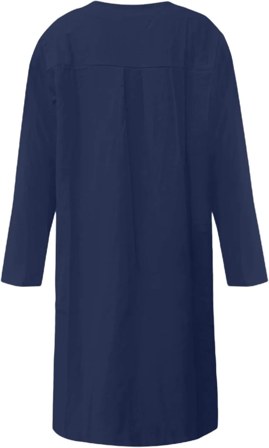 Linen Dresses for Women 2025 Summer Casual 3/4 Sleeve Button Down Midi Dress Plus Size Crewneck Loose Beach Sundress