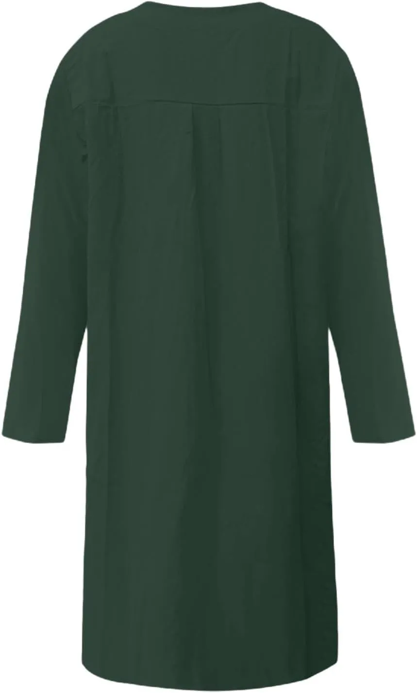 Linen Dresses for Women 2025 Summer Casual 3/4 Sleeve Button Down Midi Dress Plus Size Crewneck Loose Beach Sundress
