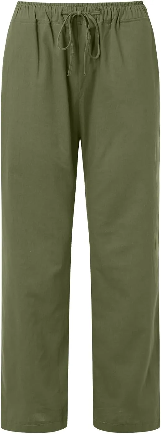 Linen Pants for Women 2025 Summer Wide Leg Palazzo Pants Comfy Drawstring High Waist Casual Beach Trousers Pockets