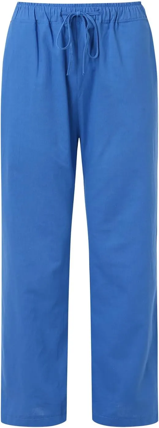Linen Pants for Women 2025 Summer Wide Leg Palazzo Pants Comfy Drawstring High Waist Casual Beach Trousers Pockets