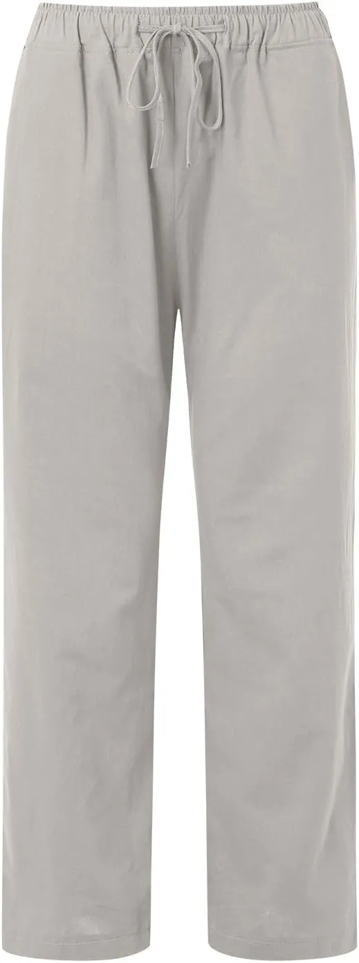 Linen Pants for Women 2025 Summer Wide Leg Palazzo Pants Comfy Drawstring High Waist Casual Beach Trousers Pockets