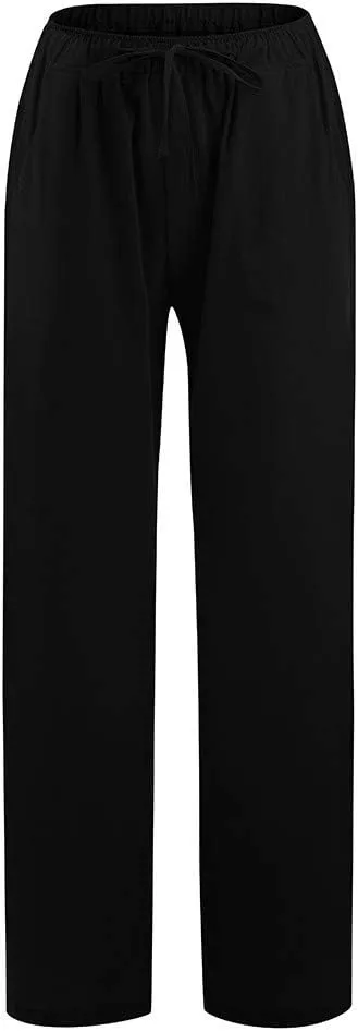 Linen Pants for Women 2025 Summer Wide Leg Palazzo Pants Comfy Drawstring High Waist Casual Beach Trousers Pockets