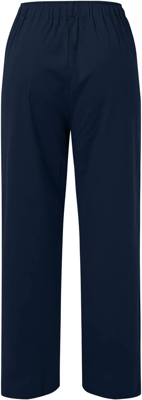 Linen Pants for Women 2025 Summer Wide Leg Palazzo Pants Comfy Drawstring High Waist Casual Beach Trousers Pockets