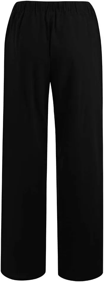 Linen Pants for Women 2025 Summer Wide Leg Palazzo Pants Comfy Drawstring High Waist Casual Beach Trousers Pockets