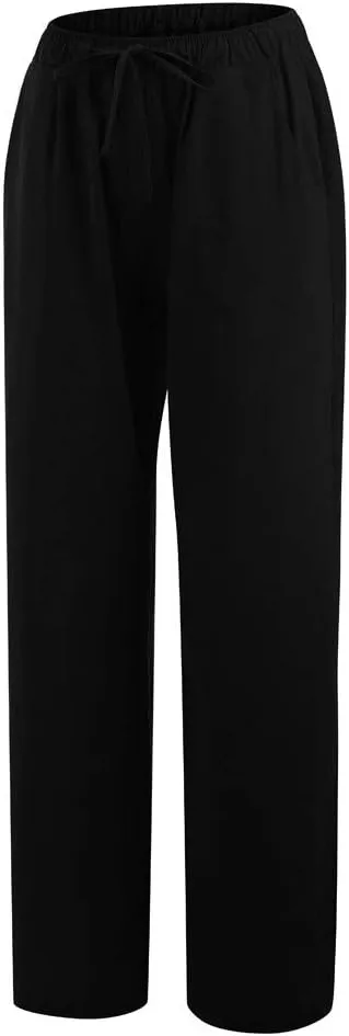 Linen Pants for Women 2025 Summer Wide Leg Palazzo Pants Comfy Drawstring High Waist Casual Beach Trousers Pockets